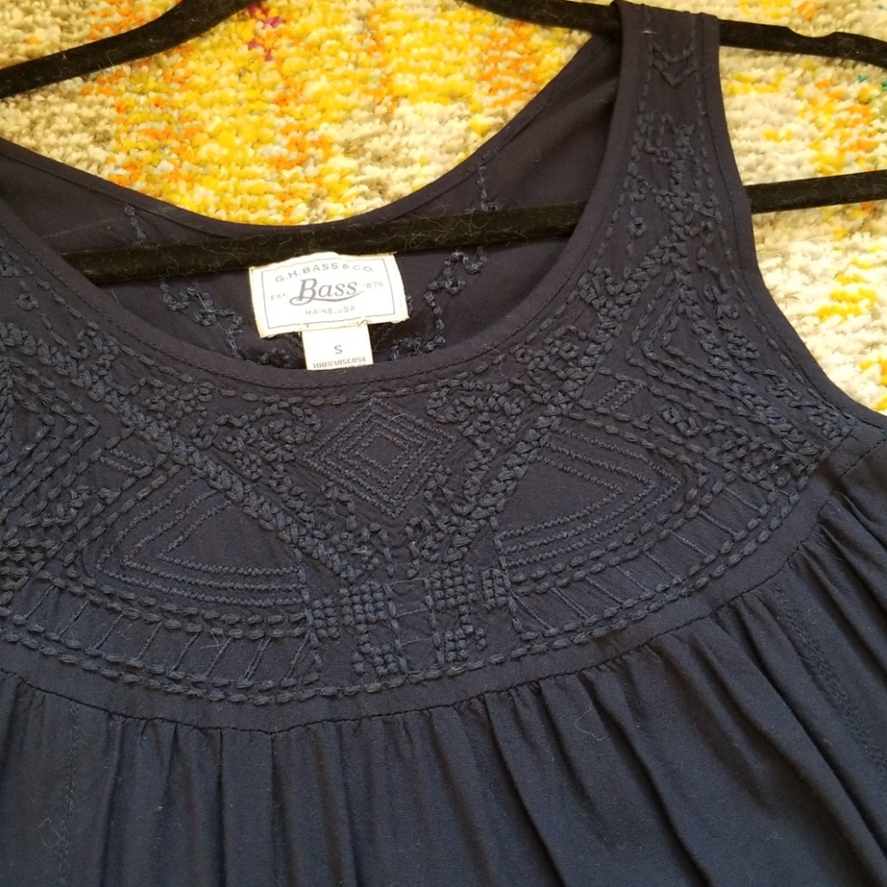 Bass Embroidered Navy Flowy Tank